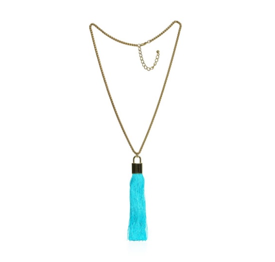 Silk Tassel Square Pendant Necklace - Gold Plated