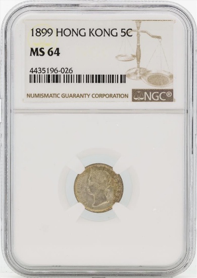 1899 Hong Kong 5 Cents Silver Coin NGC MS64