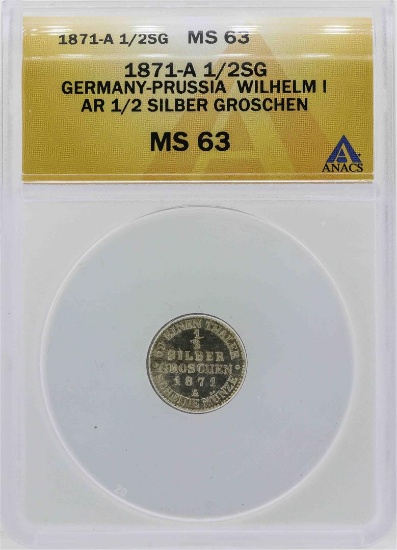 1871-A Germany-Prussia 1/2 Silber Groschen Coin ANACS MS63