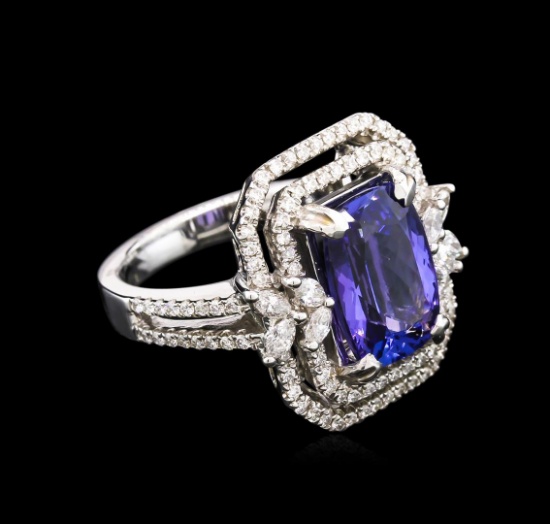 4.28 ctw Tanzanite and Diamond Ring - 18KT White Gold