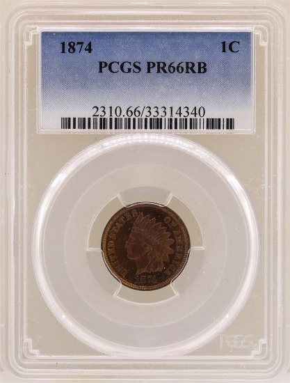 1874 Indian Head Cent Coin PCGS PR66RB