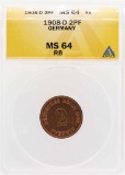 1908-D Germany 2 Pfennig Coin ANACS MS64Rb