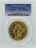 1872 $20 Liberty Head Double Eagle Gold Coin PCGS Genuine