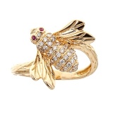 0.01 ctw Ruby and Diamond Ring - 14KT Yellow Gold