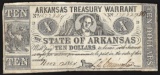 1864 $10 State of Arkansas Treasury Warrant Note