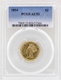 1854 $3 Indian Princess Head Gold Coin PCGS AU53