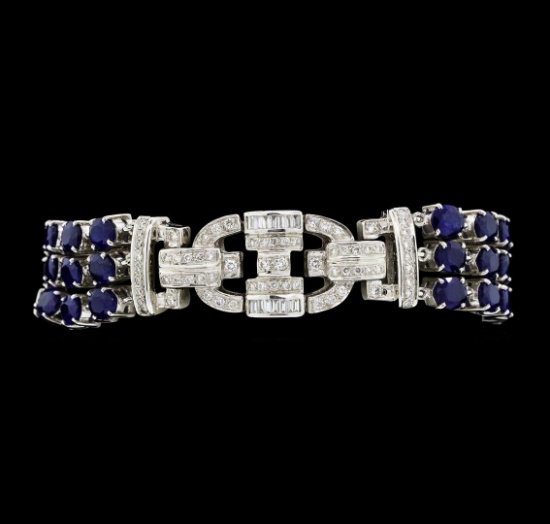 13.65 ctw Sapphire And Diamond Bracelet - 18KT White Gold