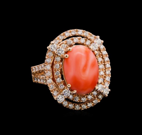 5.89 ctw Pink Coral and Diamond Ring - 14KT Rose Gold