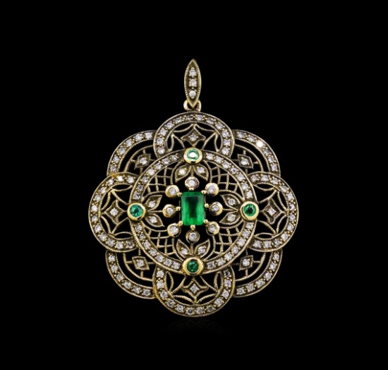 0.69 ctw Emerald and Diamond Pendant - 18KT Yellow Gold