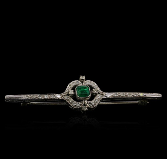 0.51 ctw Emerald and Diamond Pin - 10KT White Gold