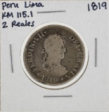 1819 Peru Lima 2 Reales KM115.1 Silver Coin