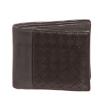 Bottega Veneta Black Gray Leather Mens Woven Bifold Wallet