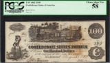 1862 $100 Confederate States of America Note T-39 PCGS Choice About New 58