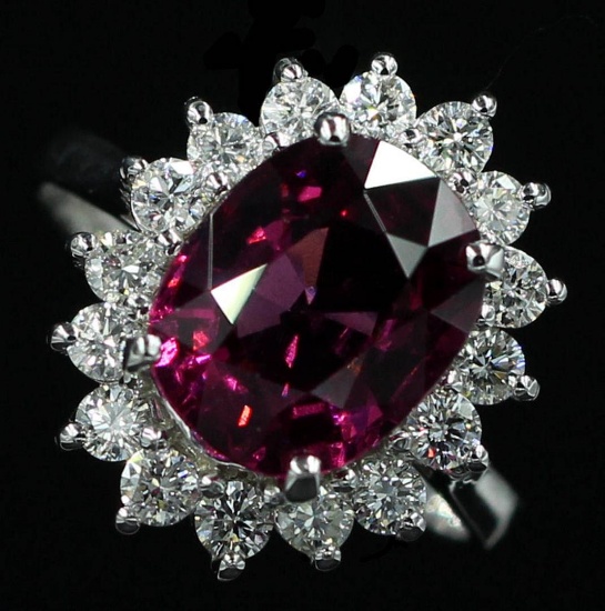 4.16 ctw Pink Rhodolite and Diamond Ring - 14KT White Gold