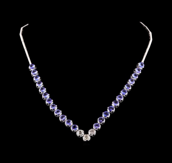 14KT White Gold 16.08 ctw Tanzanite and Diamond Necklace