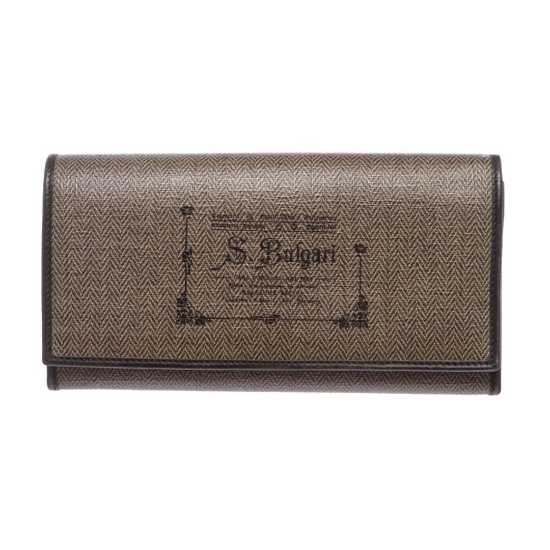 Bvlgari Dark Brown Coated Canvas Graphic Print Long Wallet