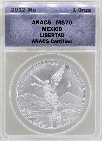 2012-Mo Mexico Libertad Silver Coin ANACS MS70