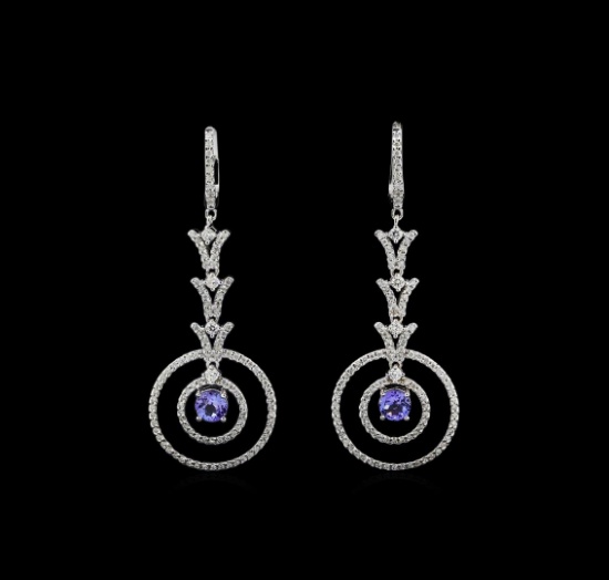 14KT White Gold 1.46 ctw Tanzanite and Diamond Earrings