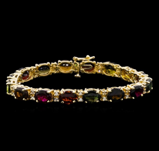 25.05 ctw Tourmaline and Diamond Bracelet - 14KT Yellow Gold