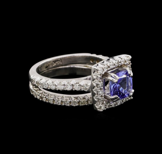 14KT White Gold 1.61 ctw Tanzanite and Diamond Wedding Ring Set