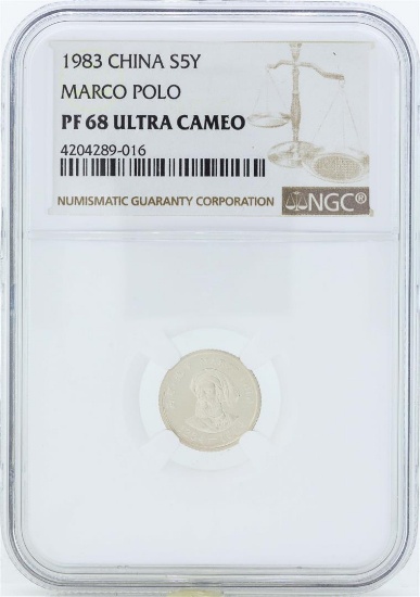 1983 China 5 Yuan Marco Polo Silver Proof Coin NGC PF68 Ultra Cameo