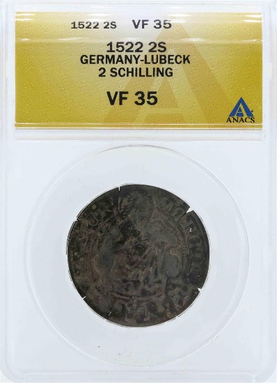 1522 Germany-Lubeck 2 Schilling Coin ANACS VF35