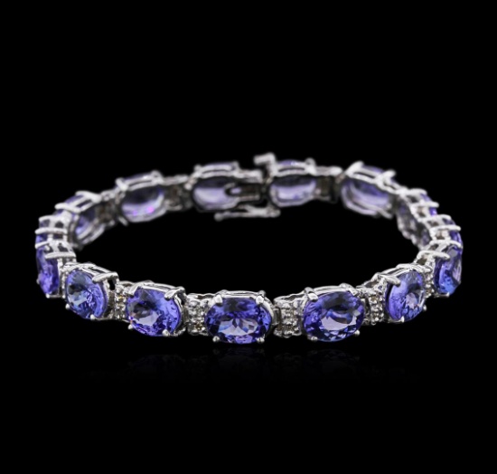 14KT White Gold 27.90 ctw Tanzanite and Diamond Bracelet