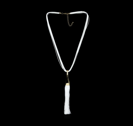 Silk Tassel Leather Necklace - Gold Plated