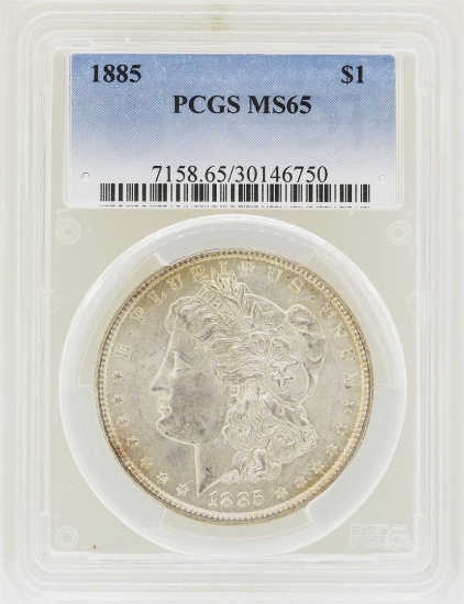 1885 $1 Morgan Silver Dollar Coin PCGS MS65