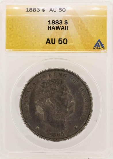 1883 $1 Kingdom of Hawaii Dollar Coin ANACS AU50