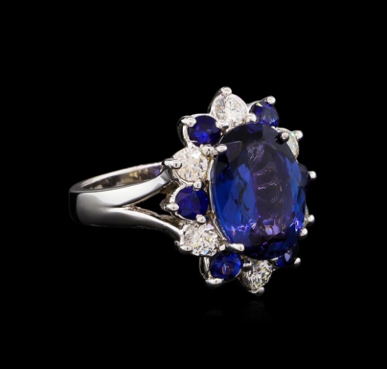 4.70 ctw Tanzanite, Sapphire and Diamond Ring - 14KT White Gold