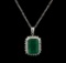 10.81 ctw Emerald and Diamond Pendant With Chain - 14KT White Gold