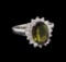 2.30 ctw Green Tourmaline and Diamond Ring - 14KT White Gold