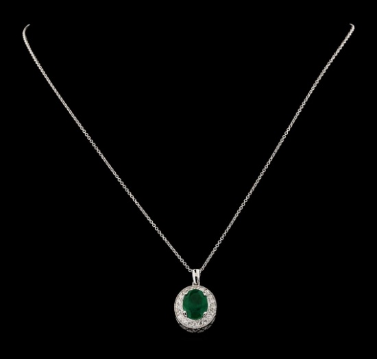 3.66 ctw Emerald and Diamond Pendant With Chain - 14KT White Gold