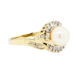 0.25 ctw Diamond and Pearl Ring - 14KT Yellow Gold