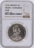 1913A Germany 3 Mark Prussia Silver Jubilee Coin NGC PF60