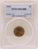 1916 Lincoln Cent Coin PCGS MS64RB