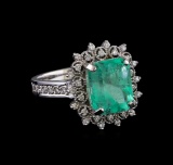 3.90 ctw Emerald and Diamond Ring - 14KT White Gold