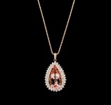 23.16 ctw Morganite and Diamond Pendant With Chain - 14KT Rose Gold