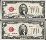 Lot of (2) 1928F $2 Legal Tender Notes