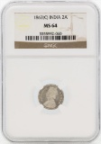 1862 India 2 Annas Silver Coin NGC MS64