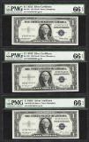Lot of (3) 1935E $1 Silver Certificate Notes Fr.1614 PMG Gem Uncirculated 66EPQ
