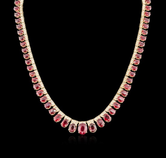 14KT Yellow Gold 48.12 ctw Ruby and Diamond Necklace