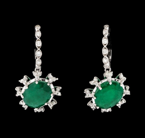 6.27 ctw Emerald and Diamond Earrings - 14KT White Gold