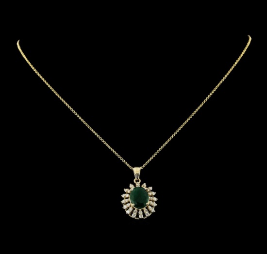 3.20 ctw Emerald and Diamond Pendant With Chain - 14KT Yellow Gold