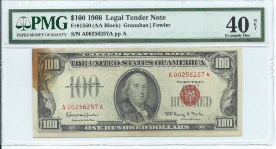 1966 $ 100 Legal Tender Note PMG Extremely Fine 40 Net