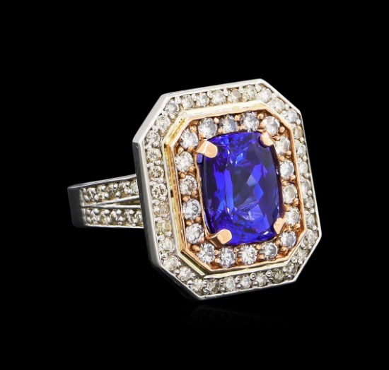 14KT Rose and White Gold 4.29 ctw Tanzanite and Diamond Ring