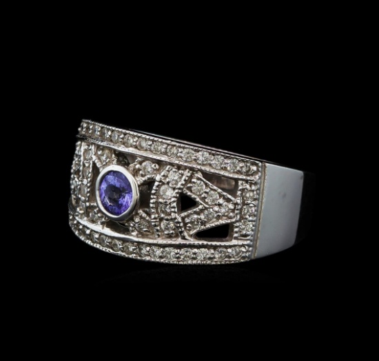 0.28 ctw Tanzanite and Diamond Ring - 14KT White Gold