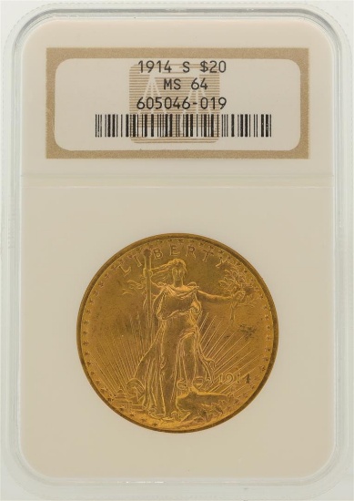1914-S $20 St. Gaudens Double Eagle Gold Coin NGC MS64
