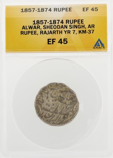 1857-1874 Rupee Alwar Sheodan Singh AR KM-37 Coin ANACS EF45